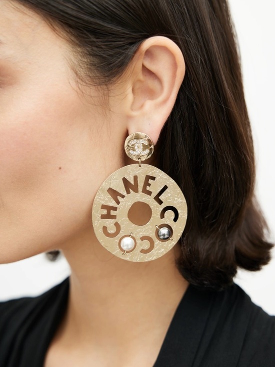Jewelry - ChaneI 2019 Egyptian Collection Earrings Gold-Tone Faux Pearl SPELL-OUT